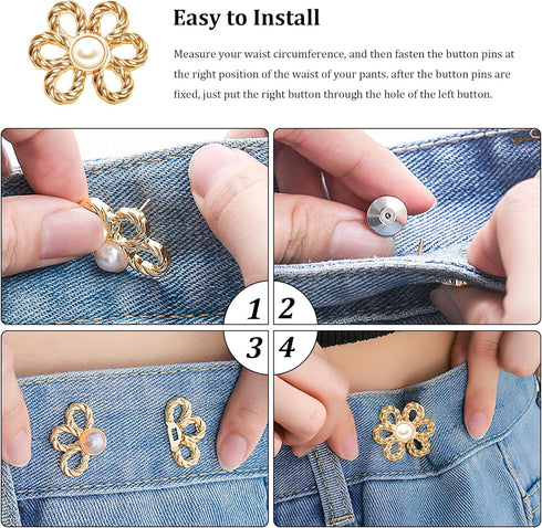 8 Sets Pant Waist Tightener,Adjustable Detachable Decorative Waist Buckles, Jeans Buttons for Loose Jeans,Crystal Pants Clips for Waist (Gold)...