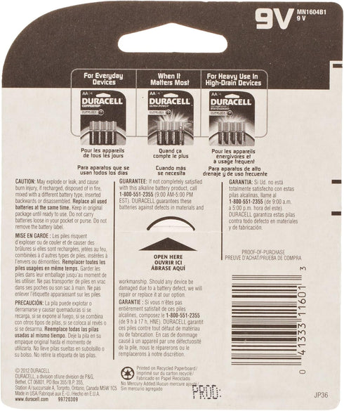 Duracell Alkaline 9V Battery, 1 Count...
