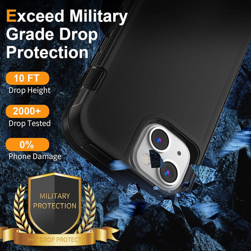 iPhone 13 Case with 2 Pack Screen Protector - Military Grade Rugged Full Body Phone Case for Men and Women (Black)...