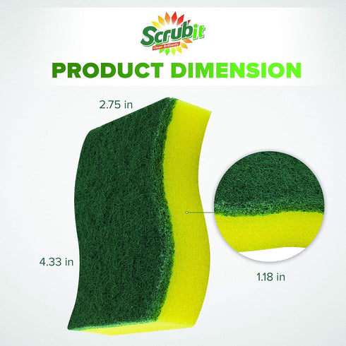 (24 Pack) Heavy Duty Scrub Sponges by SCRUBIT – Kitchen Dish, Sink and Bathroom Cleaning Scrubber Sponge - with Non-Smell Scouring Pad...