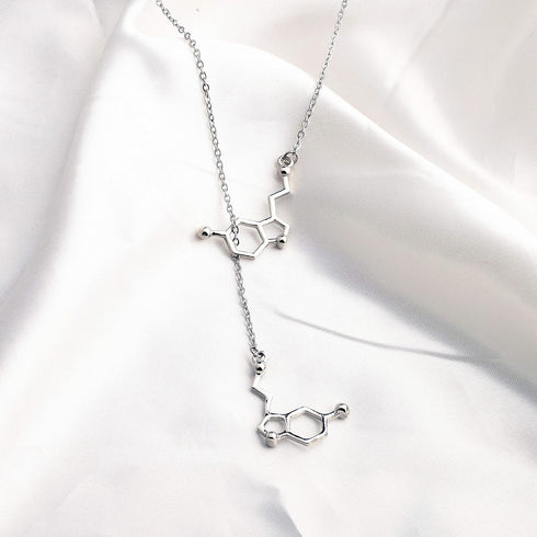 FUSTMW Happiness Serotonin Molecule Y Necklace Chemistry Jewelry Science Teacher Gifts for Science Lovers (25.5inches y necklace)...