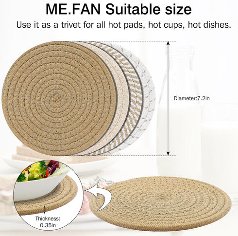 ME.FAN Trivets/Potholders 4 Set Cotton Thread Weave Trivets for for Hot Pots and Pans - Large Coasters/Hot Pads/Hot Mats to Protect Desktop & Coun...
