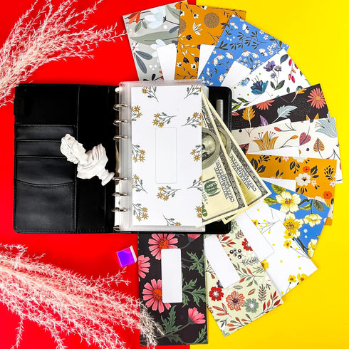 SOUL MAMA A6 Cash Envelopes for Budgeting Binder - 12 Pcs Floral Themed Budget Inserts, Pockets with 6 Holes, Money Saving Envelopes, Stuffing...