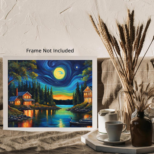 Posterizer 1 pcs- quaint old village-building in nature-night sky 6-Landscape & Nature Art-Floral Botanical Art- Decor for Home & Office- unframed...