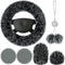 Frienda 6 Pieces Fluffy Car Accessories Set Fluffy Steering Wheel Cover Soft Fuzz Handbrake Cover Gear Shift Cover Bling Car Mirror Fuzz Car Decor...