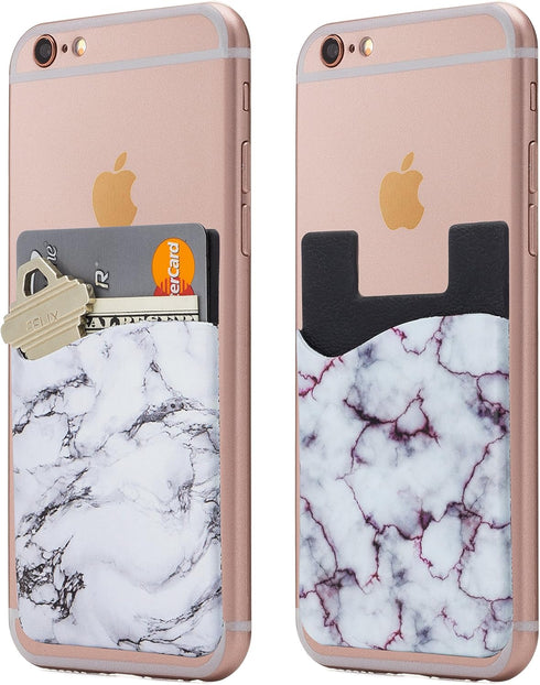 (Two Cell Phone Stick on Wallet Card Holder Phone Pocket for iPhone, Android and All Smartphones. (White)...