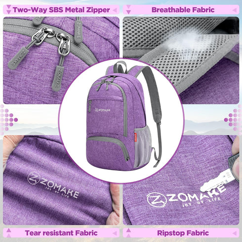 ZOMAKE 25L Packable Backpack for Women Men - Small Lightweight Hiking Daypack for Travel - Tear Resistant Foldable Day Pack...