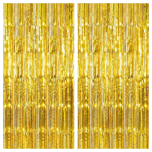 KatchOn, XtraLarge Gold Fringe Curtain Backdrop - 8x3.2 Feet, Pack of 2 Gold Streamers Party Decorations | Gold Foil Curtain for Gold Party Decora...