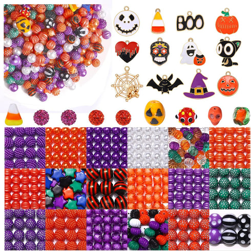 450+ Pieces Halloween Beads Making Kit,Enamel Halloween Charms Pendant Assorted Halloween Beads Jewelry Making Pumpkin Witch Hat Black Cat Spider ...