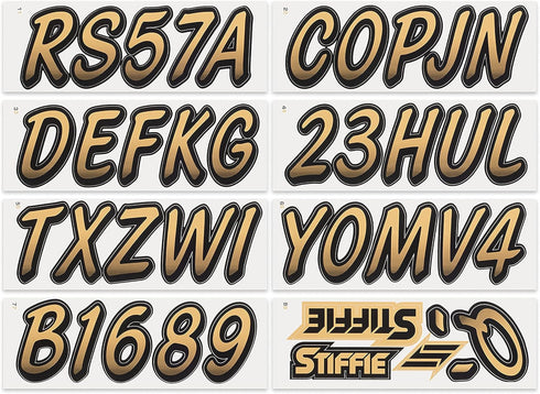STIFFIE Whipline Tan/Black 3" Boat & PWC Registration Decals • Numbers Letters Stickers...