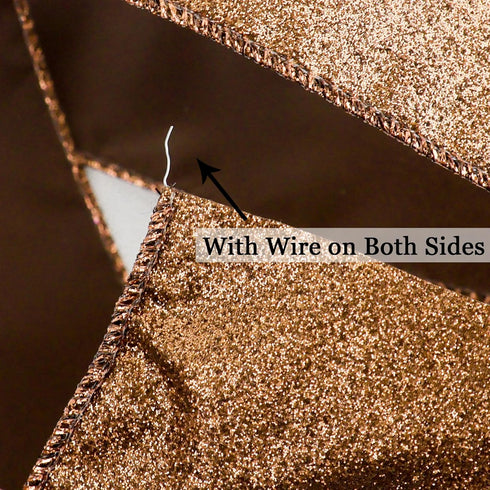 HUIHUANG Copper Christmas Ribbon 2-1/2" Sparkle Metallic Glitter Wired Ribbon for Tree, Bows Making, Wreath Supplies, Gift Wrapping, Garland, Home...