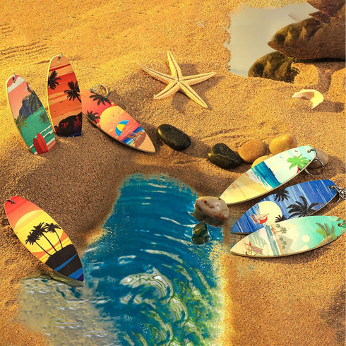 Bucherry 36 Pcs Beach Favors Keychain Gifts Set Wooden Bulk Surfboard Slippers Sea Turtle Coconut Tree Bible Keychains for Beach Hawaiian Florida ...