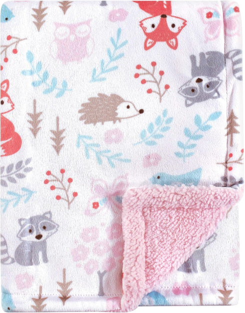 Hudson Baby Unisex Baby Plush Mink and Sherpa Blanket, Girl Woodland, One Size...