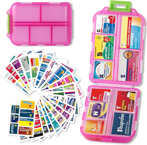 Pill Organizer with Medicine Labels Travel Daily Pill Container Mini Medication Organizer Storage Pill Organizer Pill Case 7 Day Pill Organizer(Pi...