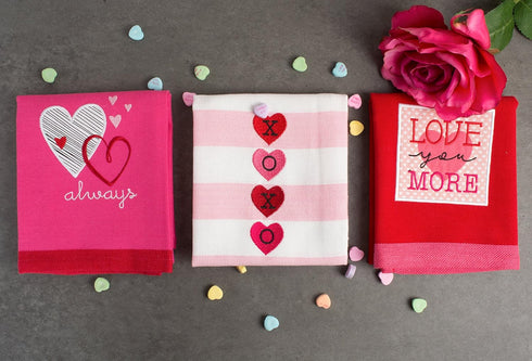 DII Valentine's Day Collection Kitchen, Dishtowel Set, 18x28, Embellished Hearts, 3 Piece...