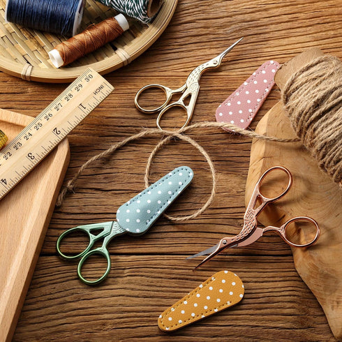 3 Pieces Sewing Embroidery Stork Scissors with 3 Pieces Leather Scissors Cover, Small Stainless Steel Crane Shape Scissors for Manual Sewing Handi...