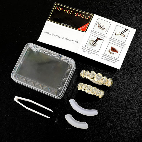 TOPGRILLZ Gold Poker Grills for Your Teeth for Men & Women, 18K Gold Plated Brass, Heart, Unisex, Hip Hop Faux Diamond Grillz Teeth Jewelry, Party...