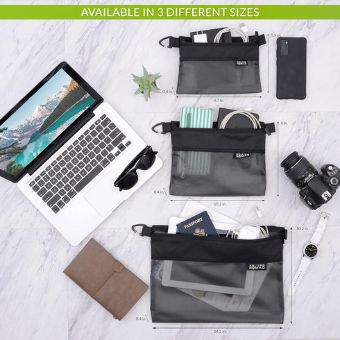 Rolling Nomad 10.2x7.6x0.4 Medium Black Mesh Zipper Bag, Waterproof Travel Pouch, Pouch with Clip for Toiletries, Cosmetics, Accessories, Storage...