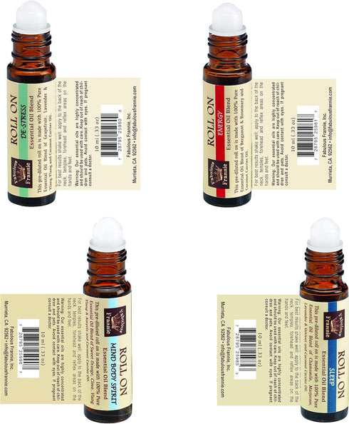 Fabulous Frannie Roll On Mind Body Soul Kit - All Natural ingredients and 100% Pure Essential oils -This Kit includes De-Stress, Energy, MBS and S...