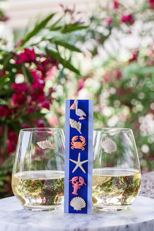 Beach Wine Charms Magnetic Glass Markers Set of 6 Tropical Summer Charms...