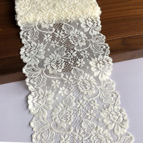 6 Inches Wide Ivory Lace Stretchy Lace Trim Fabric with Floral Pattern for Bridal Wedding Decorations, Sewing DIY Making and DIY Crafts- 10 Yards ...