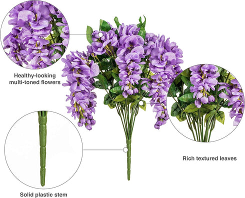 Vickerman Everyday Artificial Lavender Wistera Bush 19" Long - Sophisticated Faux Flowers with Lifelike Appearance for Indoor Use - Add Charm to Y...
