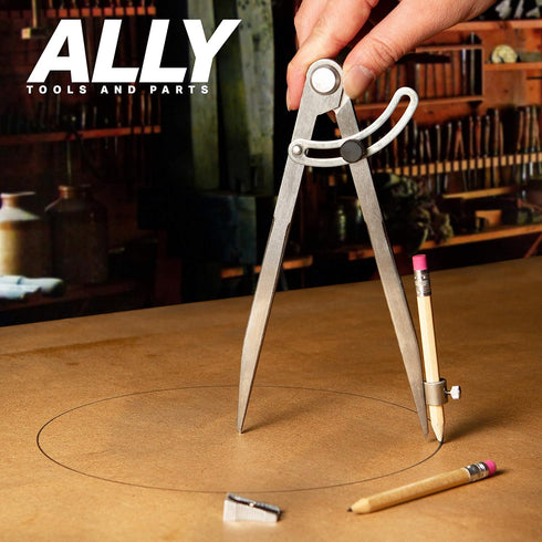ALLY Tools 8 Inch Precision Locking Wing Divider/Woodworking Compass with Pencil Holder INCLUDES Two Pencils and Pencil Sharpener Ideal for Drawin...