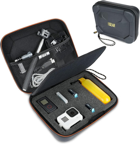 USA Gear Water Resistant EVA Foam Hard Case - Lightweight, Customizable Interior, Mesh Pocket - Compatible with Go Pro Hero 10, 9, 8, 7, 5, 3, Cha...