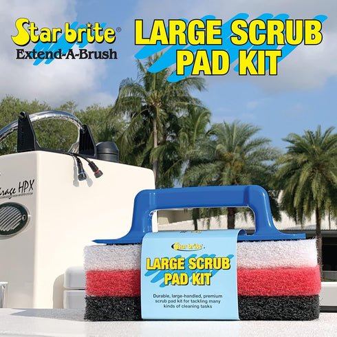 STAR BRITE XL Multi-Texture Scouring Scrub Pad Kit with Interchangeable Handle - Ideal for Big Jobs, Home and Outdoor Cleaning - Includes Fine, Me...
