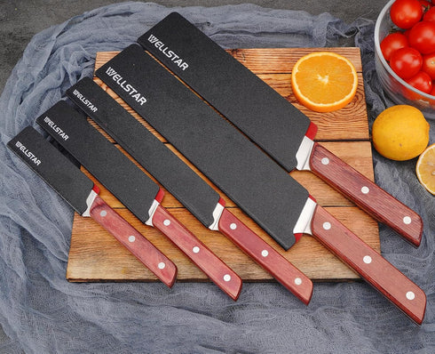 WELLSTAR Knife Edge Guards Set, 5 Piece Universal Blade Covers, BPA Free ABS Protective Blade Sheaths, Non-Scratch Felt Lining Kitchen Knives Cove...