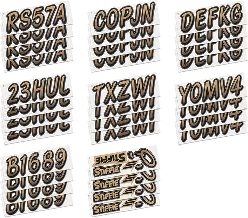 STIFFIE Whipline Metallic Gold/Black 3" Boat & PWC Registration Decals • Numbers Letters Stickers...