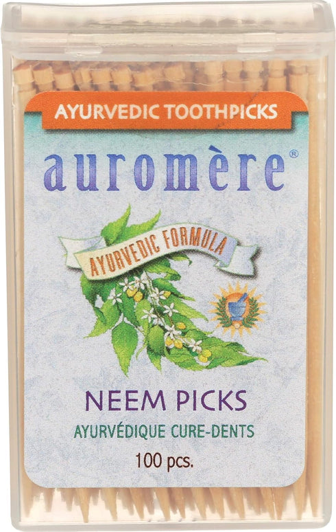 Auromere Ayurvedic Neem Toothpicks - Vegan, Natural, Non GMO, Made from Birchwood (100 Count), 2 Pack...