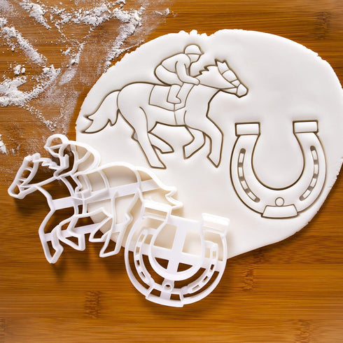 Set of 2 Jockey cookie cutters (Designs: Jockey and Horse Shoe), 2 pieces - Bakerlogy...