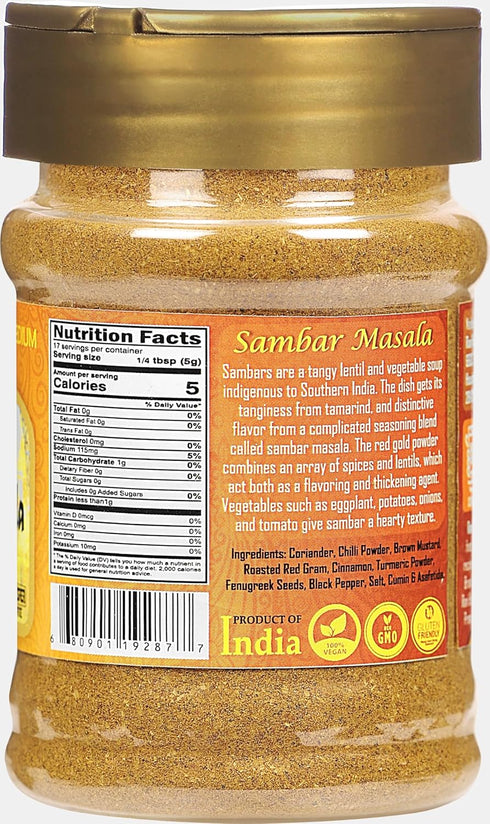 Rani Sambar Masala (Lentil Soup Spice Blend) 3oz (85g) PET Jar ~ All Natural | Vegan | No Colors | Gluten Friendly | NON-GMO | Kosher | Indian Ori...