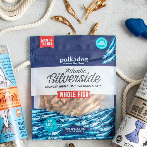 Polkadog Atlantic Silverside Whole Fish Dog Treats – All-Natural Treats for Dogs, Pets, Cats – Single Ingredient Crunchy Pet Snacks, Training Trea...