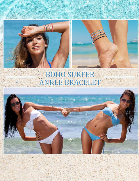 LOLIAS 24 Pieces Waterproof String Bracelets for Women Surfer Wave Boho Bracelet Adjustable Handmade Friendship Bracelet String Ocean Beach Boho B...
