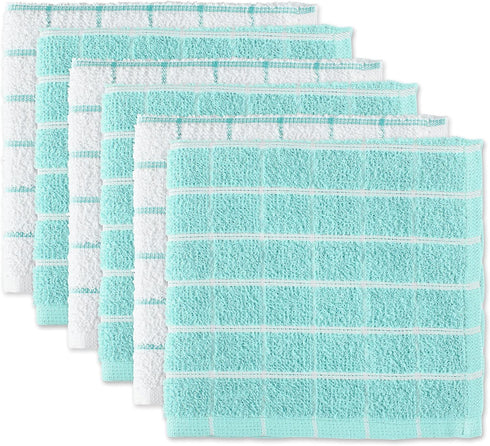 DII Basic Terry Collection Windowpane Dishcloth Set, 12x12, Aqua, 6 Piece...