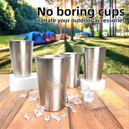 Camping Cup 16oz (4 Pack) Camping Gift for Him Father Stackable Metal Mug Pint Cup 18/8 Stainless Steel Cup for Outdoor Picnic Hiking Fishing Surf...