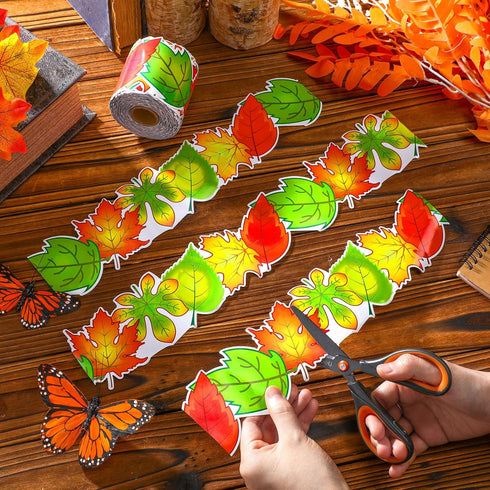 68.9 Feet Autumn Leaves Border Bulletin Board Border Flower Beach Sun Eucalyptus Paw Flag Hat Balloon Sailboat for Classroom Boards Wall Decor...