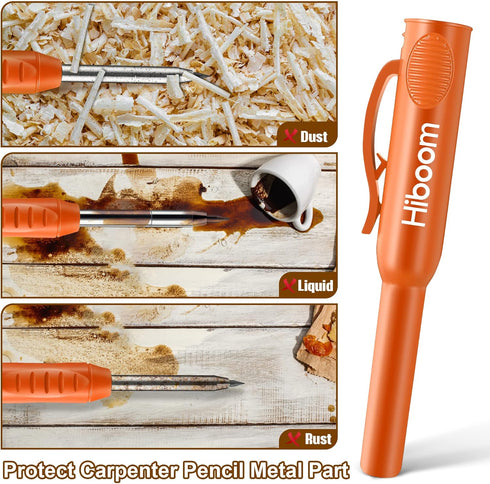 Hiboom 2 Pack Solid Carpenter Pencils with Pencil Cap and 18 Refills, Long Nose Deep Hole Mechanical Pencil Marker, Scribe Tool with Built-in Shar...