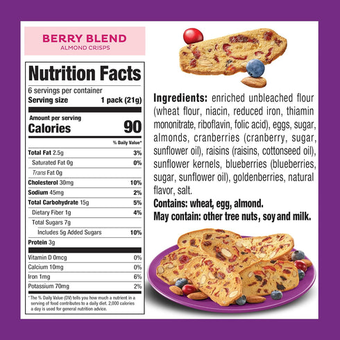 Nonni's THINaddictives Almond Thin Cookies - Berry Blend Almond Cookies - Almond Cookie Thins w/Cranberries Blueberries Goldenberries Raisins Sunf...