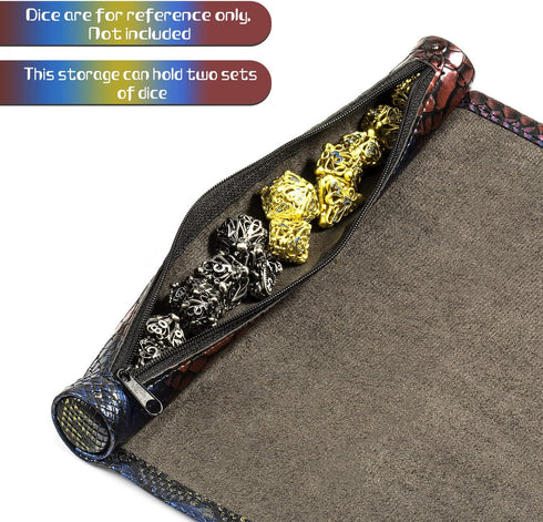 DNDND Dice Mat and Storage, 2 in 1 Dragon Scale Scroll PU Leather with Velvet for Table Games Dungeons and Dragons DND D&D (Dragon Scale)...