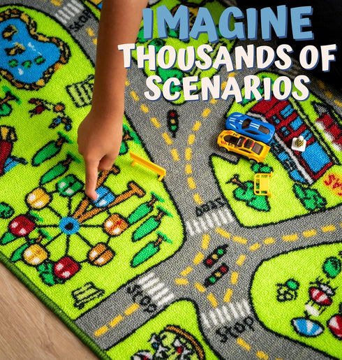 ToyVelt Kids Car Rug Playmat - Large 60” x 32” Road Traffic Carpet for Kids Ages 3–12 - Educational City Play Mat Made of Soft Polyester with Skid...