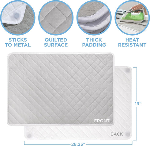 HOLDN’ STORAGE Ironing mat, Magnetic Laundry mat, 28.25” x 19”, Gray, Quilted, Washer and Dryer Countertop, Ironing pad...