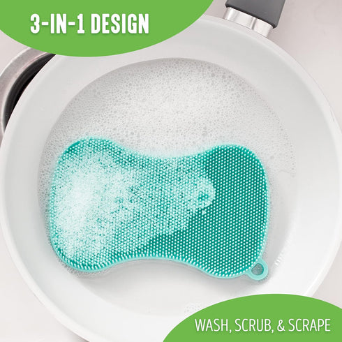 GreenLife Reusable Multipurpose Silicone 2 Pack Sponge and Scrubber, Hygienic and Odor Resistant Dish Washing, Scratch Free Cleaning, Dishwasher a...