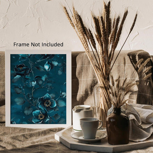 Posterizer 1 pcs-teal background & wild flowers-relaxing aesthetic-Floral & Botanical Art-Abstract & Modern Art-Decor for Home & Office- UNFRAMED ...