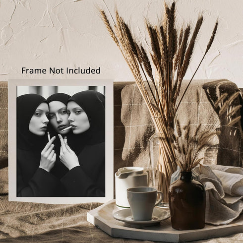 Posterizer 1 pcs-black and white photo art-nuns smoking cigarettes 2-Photography Art-Retro Art-Decorations for Bedroom, Office, Living Room - unfr...
