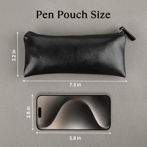 MROCO Pencil Case Black Pencil Bag PU Leather Pen Case Small Zipper Pouch for Pencils, Pens, Markers, Makeups, Change, Coins...