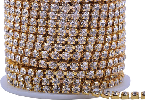 KAOYOO 10 Yards 4MM Crystal Rhinestone Close Chain Trim for Sewing Crafts,DIY Decoration(Gold)...