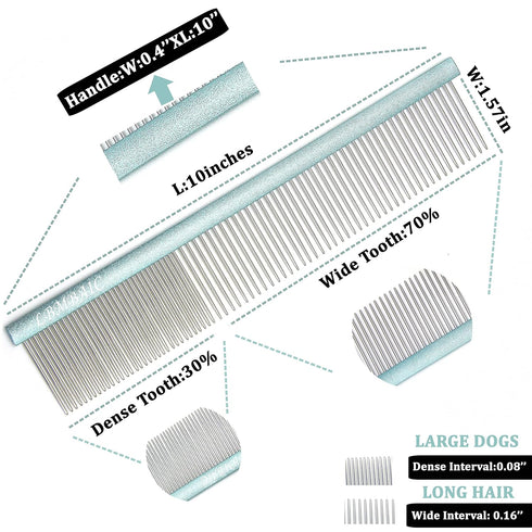 10inches Large Dog Grooming Comb for Shedding Matted Hair for Large Dogs Metal Dog Comb with Long Wide Tooth Comb for Poodles and Goldendoodles Re...
